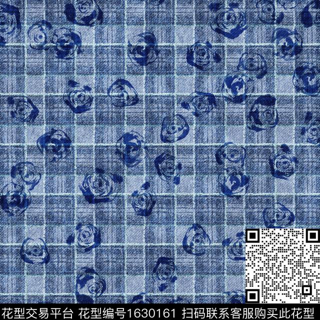 玫瑰花抽象花卉格子数码印花花型下载（图片编号: 1630161） - 瓦栏（Walan）