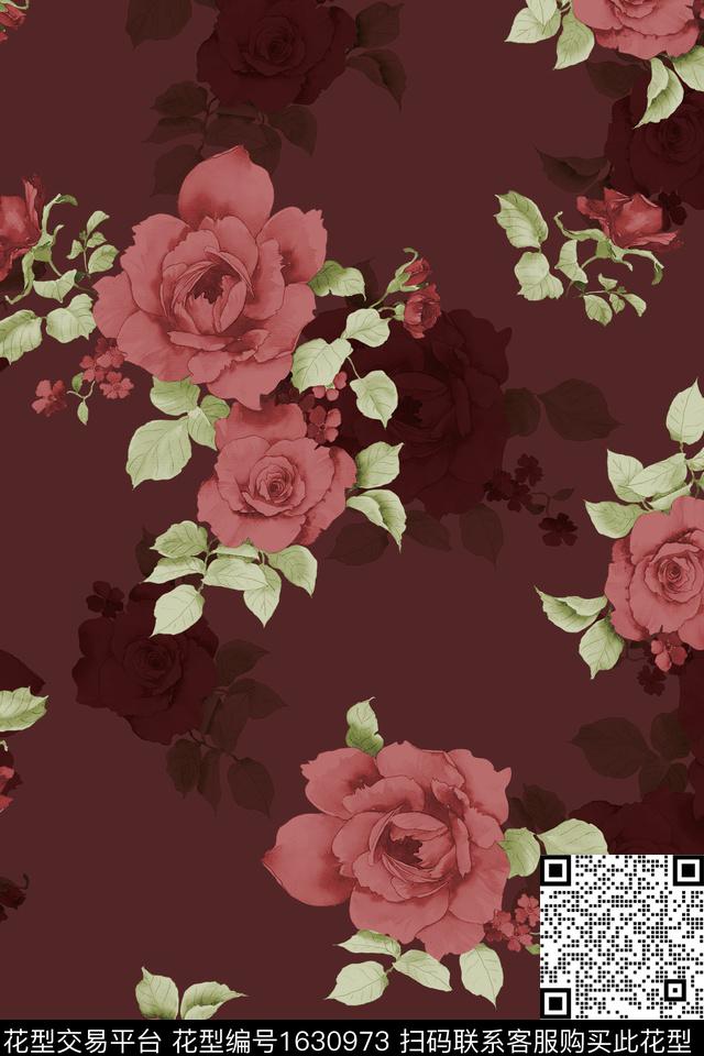 水彩花卉影花花卉数码印花花型下载（图片编号: 1630973） - 瓦栏（Walan）