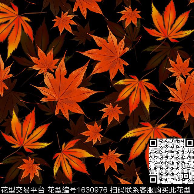 植物枫叶中老年数码印花花型下载（图片编号: 1630976） - 瓦栏（Walan）