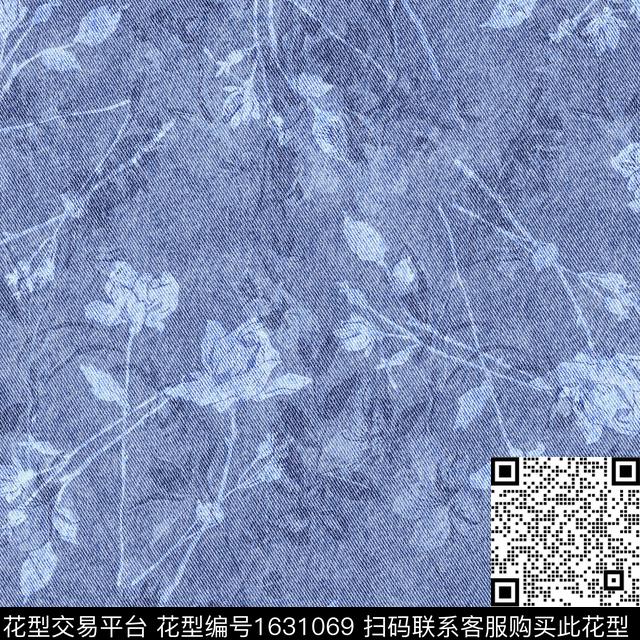 花卉肌理牛仔布纹数码印花花型下载（图片编号: 1631069） - 瓦栏（Walan）