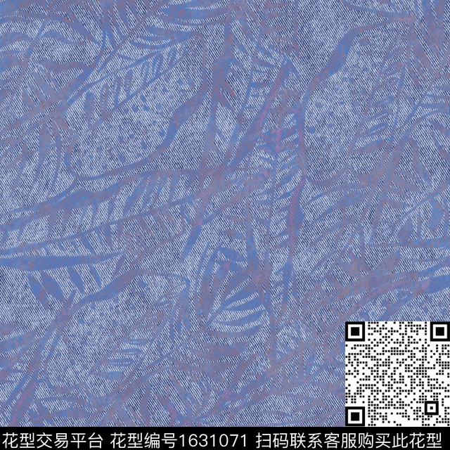 肌理绿植树叶牛仔布纹数码印花花型下载（图片编号: 1631071） - 瓦栏（Walan）