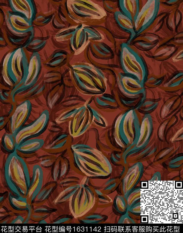 花卉绿植树叶手绘数码印花花型下载（图片编号: 1631142） - 瓦栏（Walan）