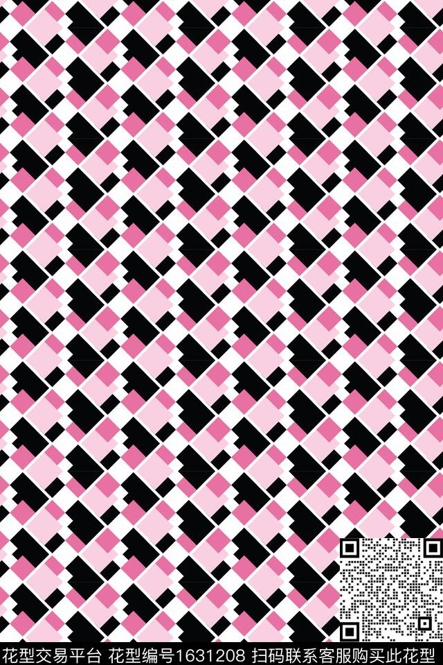 数码花型格子粉色数码印花花型下载（图片编号: 1631208） - 瓦栏（Walan）