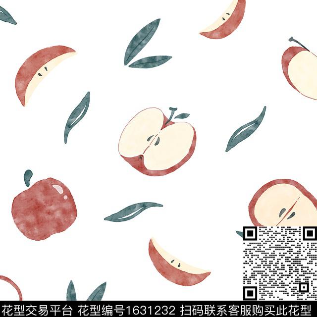 水彩苹果水果数码印花花型下载（图片编号: 1631232） - 瓦栏（Walan）