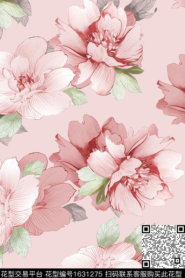 花卉水彩花卉大花数码印花花型下载（图片编号: 1631275） - 瓦栏（Walan）