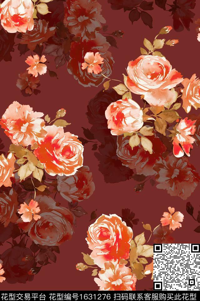 花卉水彩花卉影花数码印花花型下载（图片编号: 1631276） - 瓦栏（Walan）