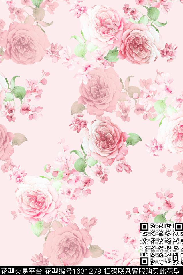 花卉水彩花卉影花数码印花花型下载（图片编号: 1631279） - 瓦栏（Walan）