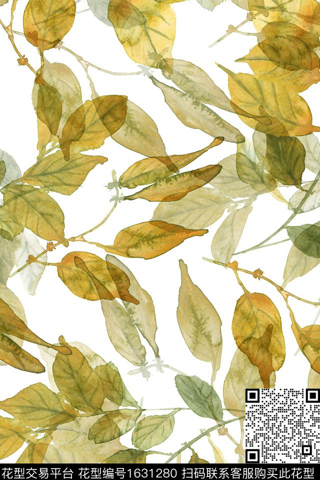 叶子水彩绿植树叶数码印花花型下载（图片编号: 1631280） - 瓦栏（Walan）