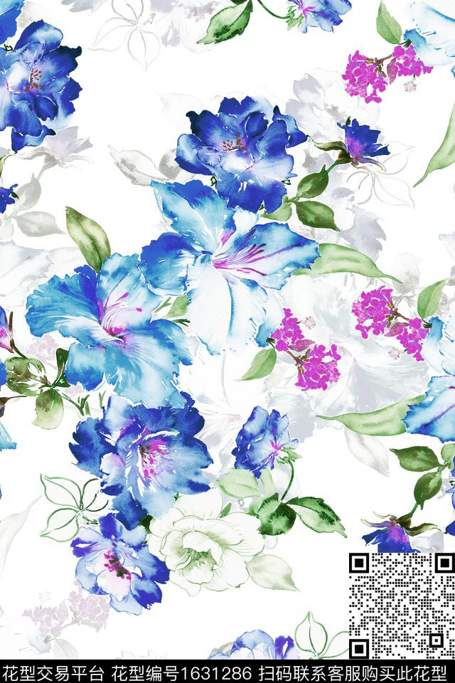 花卉水彩花卉影花数码印花花型下载（图片编号: 1631286） - 瓦栏（Walan）