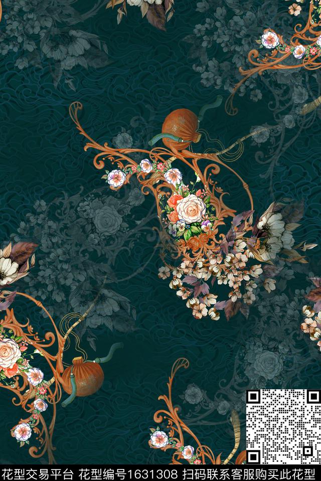 影花中国风花卉数码印花花型下载（图片编号: 1631308） - 瓦栏（Walan）