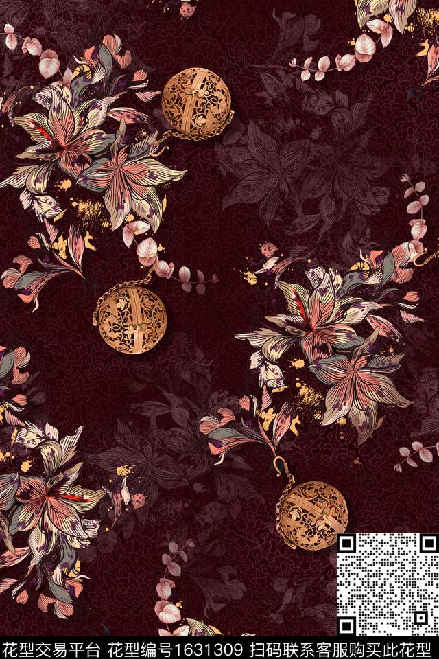 影花中国风花卉数码印花花型下载（图片编号: 1631309） - 瓦栏（Walan）