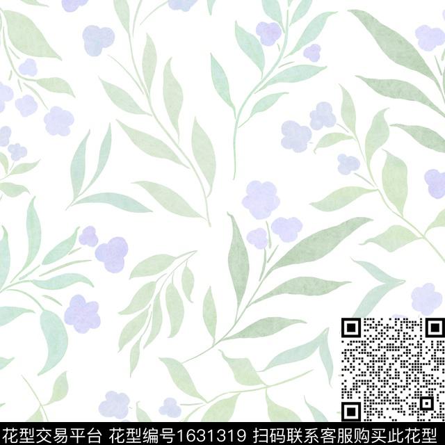 小清新花卉白底花数码印花花型下载（图片编号: 1631319） - 瓦栏（Walan）
