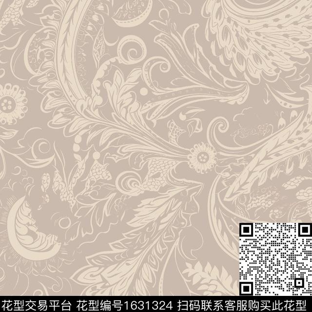 花卉民族风卷草数码印花花型下载（图片编号: 1631324） - 瓦栏（Walan）