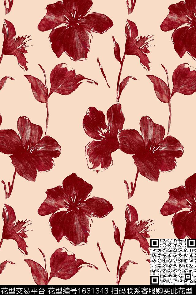 花卉手绘花卉数码印花花型下载（图片编号: 1631343） - 瓦栏（Walan）