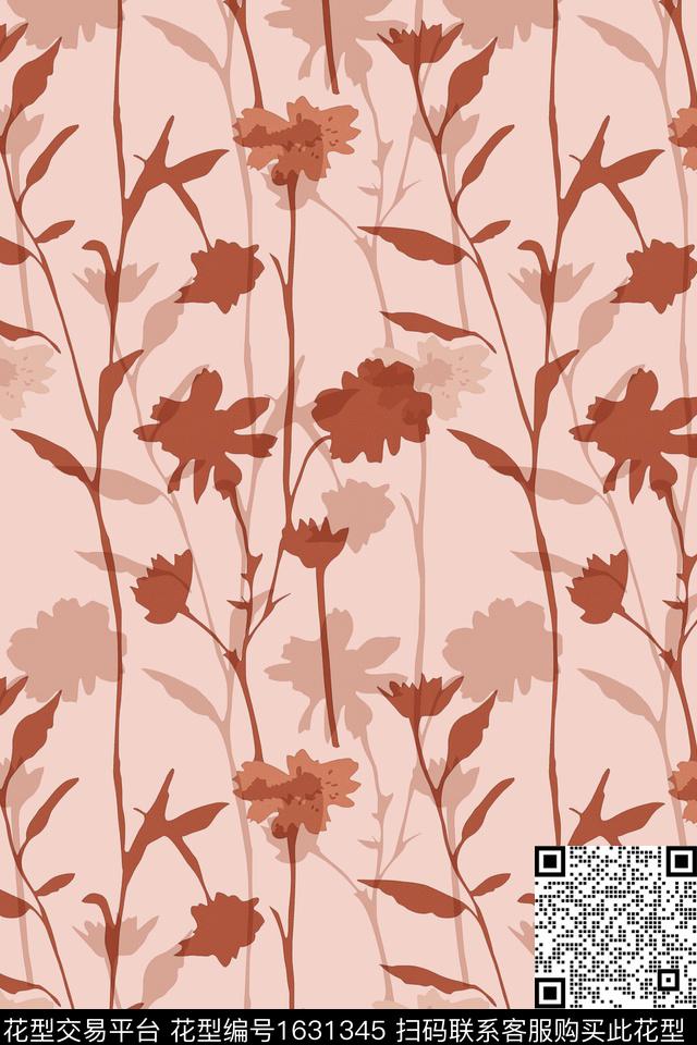 花卉剪影影花数码印花花型下载（图片编号: 1631345） - 瓦栏（Walan）