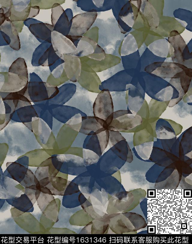 大花花卉渐变数码印花花型下载（图片编号: 1631346） - 瓦栏（Walan）