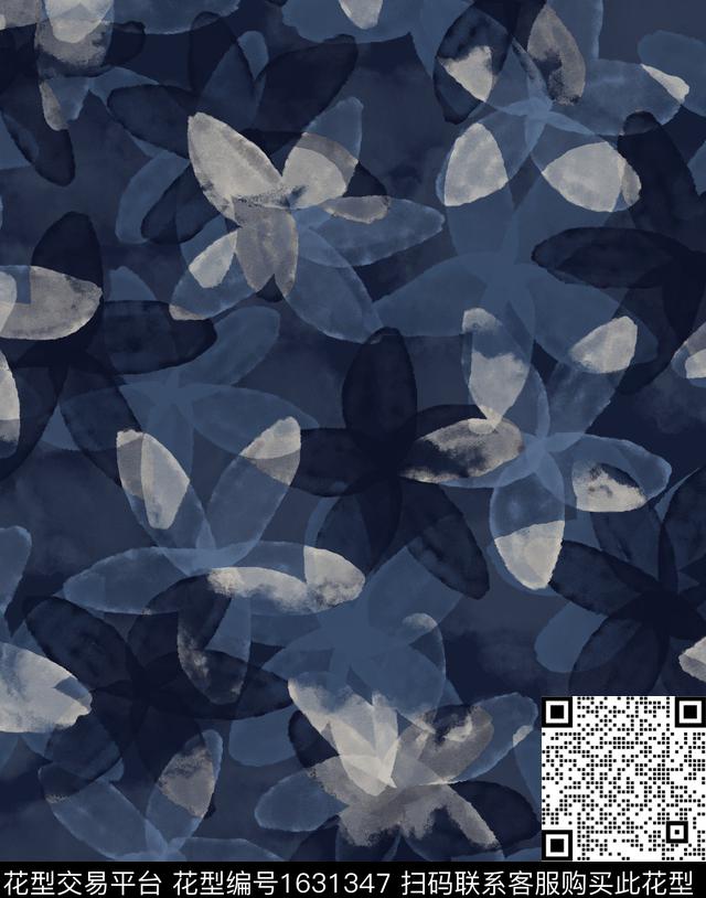 大花花卉渐变数码印花花型下载（图片编号: 1631347） - 瓦栏（Walan）