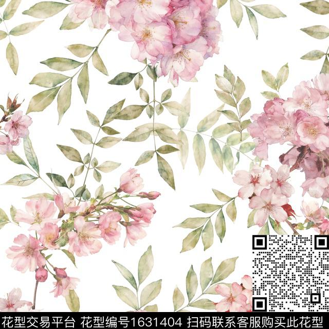 白底花小清新花卉数码印花花型下载（图片编号: 1631404） - 瓦栏（Walan）