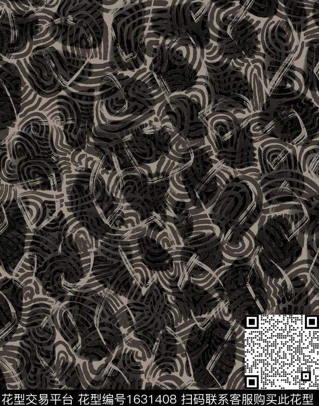 线条画动物纹水彩数码印花花型下载（图片编号: 1631408） - 瓦栏（Walan）