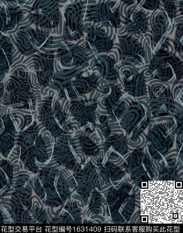 线条画动物纹水彩数码印花花型下载（图片编号: 1631409） - 瓦栏（Walan）