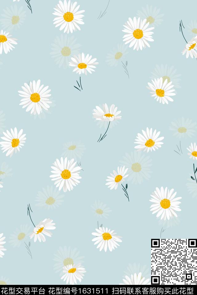 雏菊影花花卉数码印花花型下载（图片编号: 1631511） - 瓦栏（Walan）