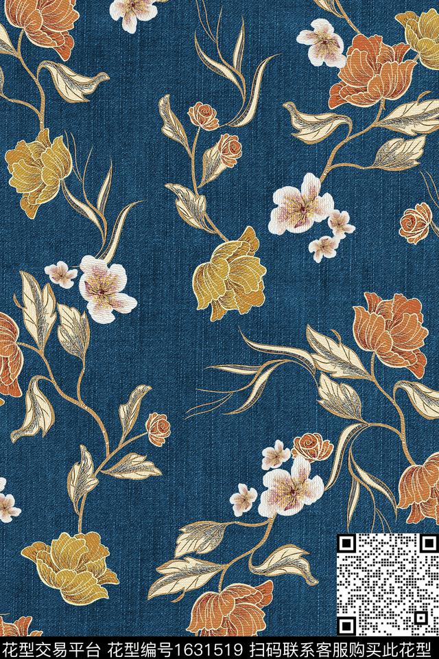 花卉布纹中老年数码印花花型下载（图片编号: 1631519） - 瓦栏（Walan）