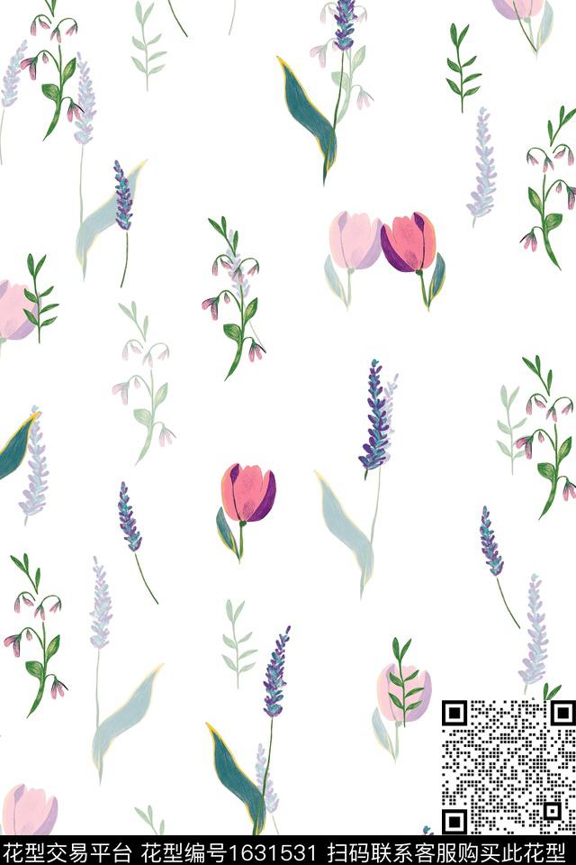 小清新影花花卉数码印花花型下载（图片编号: 1631531） - 瓦栏（Walan）