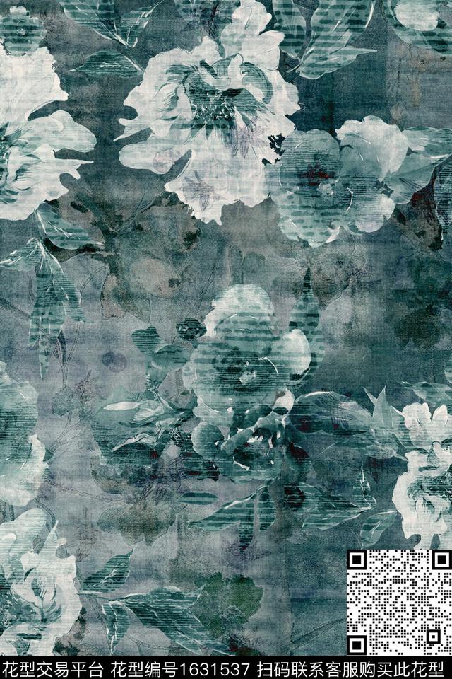 花卉中老年香云纱数码印花花型下载（图片编号: 1631537） - 瓦栏（Walan）