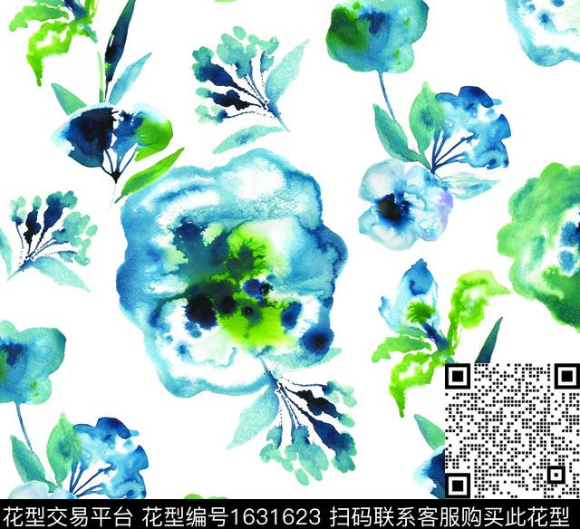 花卉水彩花卉白底花数码印花花型下载（图片编号: 1631623） - 瓦栏（Walan）