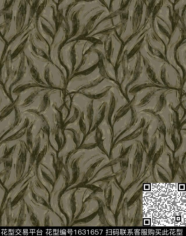 植物藤蔓绿植树叶数码印花花型下载（图片编号: 1631657） - 瓦栏（Walan）