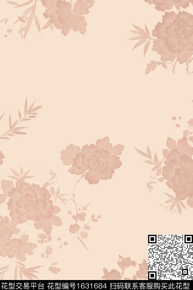 花卉复古数码印花花型下载（图片编号: 1631684） - 瓦栏（Walan）