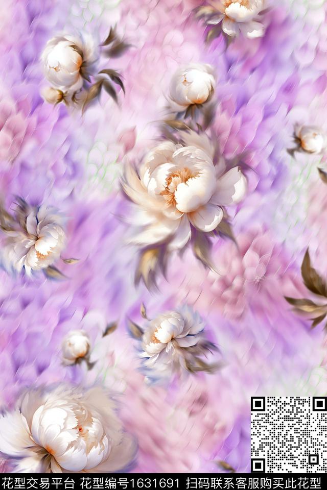 花卉抽象模糊数码印花花型下载（图片编号: 1631691） - 瓦栏（Walan）