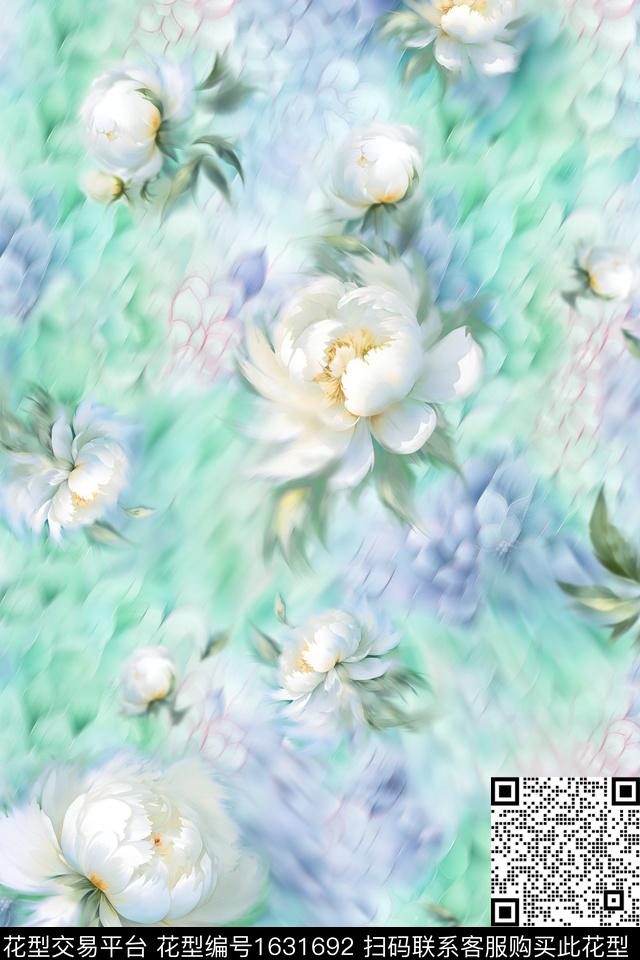 花卉抽象模糊数码印花花型下载（图片编号: 1631692） - 瓦栏（Walan）