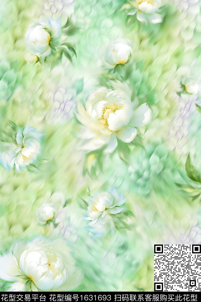 花卉渐变模糊花卉数码印花花型下载（图片编号: 1631693） - 瓦栏（Walan）