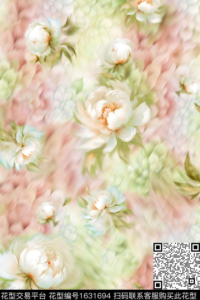 花卉抽象模糊数码印花花型下载（图片编号: 1631694） - 瓦栏（Walan）