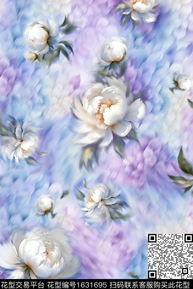 花卉抽象模糊数码印花花型下载（图片编号: 1631695） - 瓦栏（Walan）