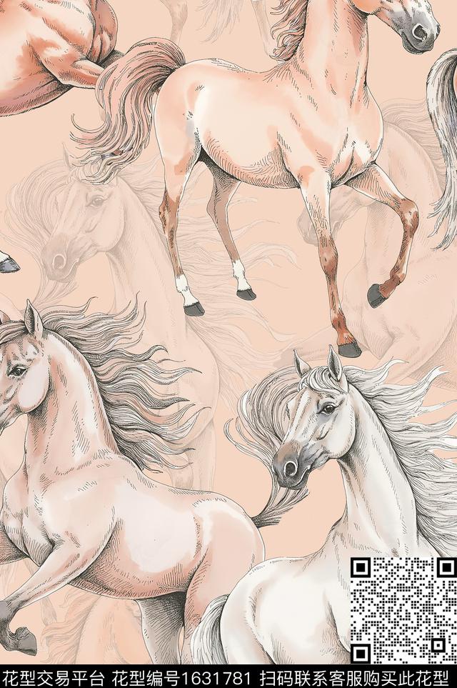 马动物骏马数码印花花型下载（图片编号: 1631781） - 瓦栏（Walan）