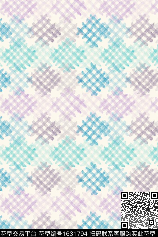 小清新清爽底花卉笔触数码印花花型下载（图片编号: 1631794） - 瓦栏（Walan）