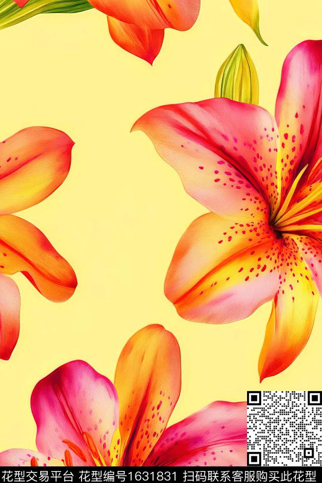 花卉大花百合花数码印花花型下载（图片编号: 1631831） - 瓦栏（Walan）
