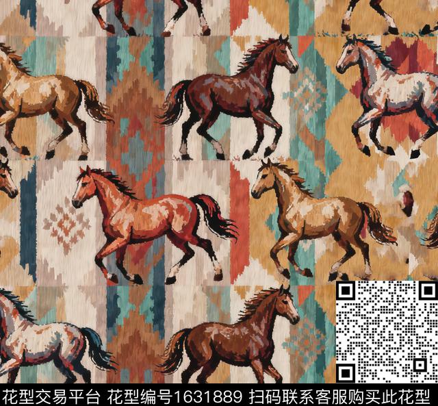马动物民族风数码印花花型下载（图片编号: 1631889） - 瓦栏（Walan）