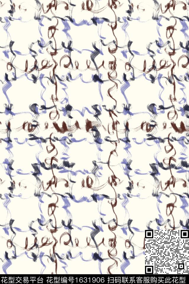 小清新线条简约数码印花花型下载（图片编号: 1631906） - 瓦栏（Walan）