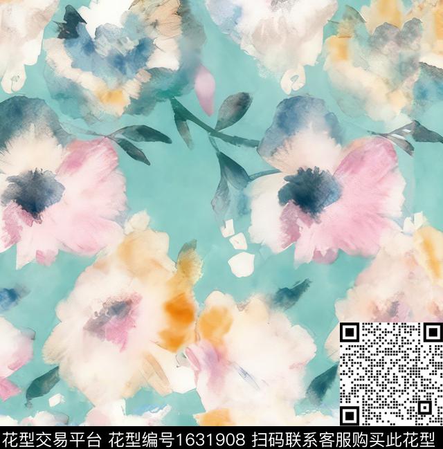 花卉水彩花卉抽象花卉数码印花花型下载（图片编号: 1631908） - 瓦栏（Walan）