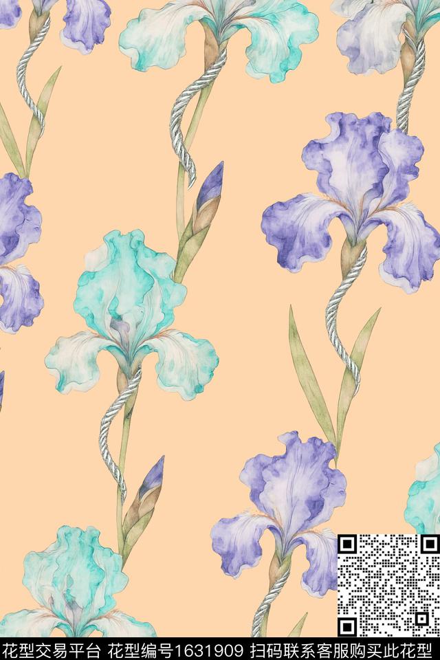花卉水彩花卉鸢尾数码印花花型下载（图片编号: 1631909） - 瓦栏（Walan）