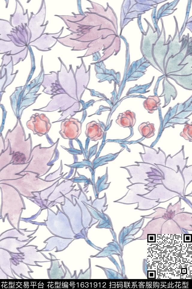 小清新大花平面花卉数码印花花型下载（图片编号: 1631912） - 瓦栏（Walan）