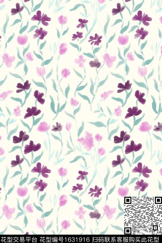 小清新清爽底花卉花卉数码印花花型下载（图片编号: 1631916） - 瓦栏（Walan）