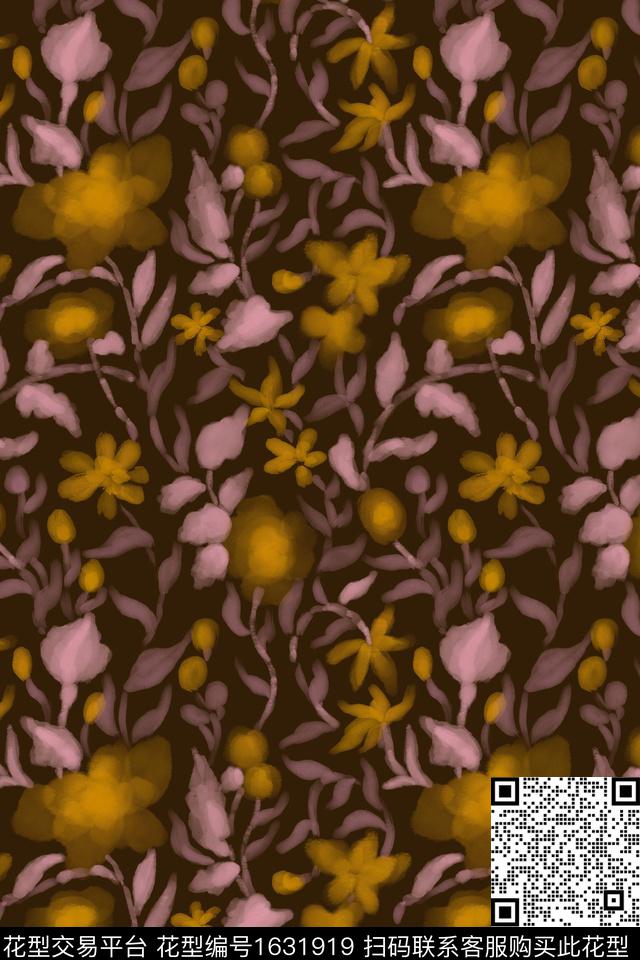 花卉水彩朦胧花卉数码印花花型下载（图片编号: 1631919） - 瓦栏（Walan）