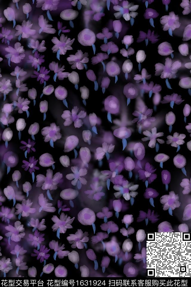 黑底花卉花卉小碎花数码印花花型下载（图片编号: 1631924） - 瓦栏（Walan）