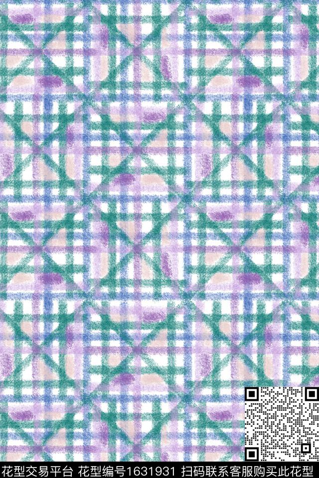 笔触格子复古数码印花花型下载（图片编号: 1631931） - 瓦栏（Walan）
