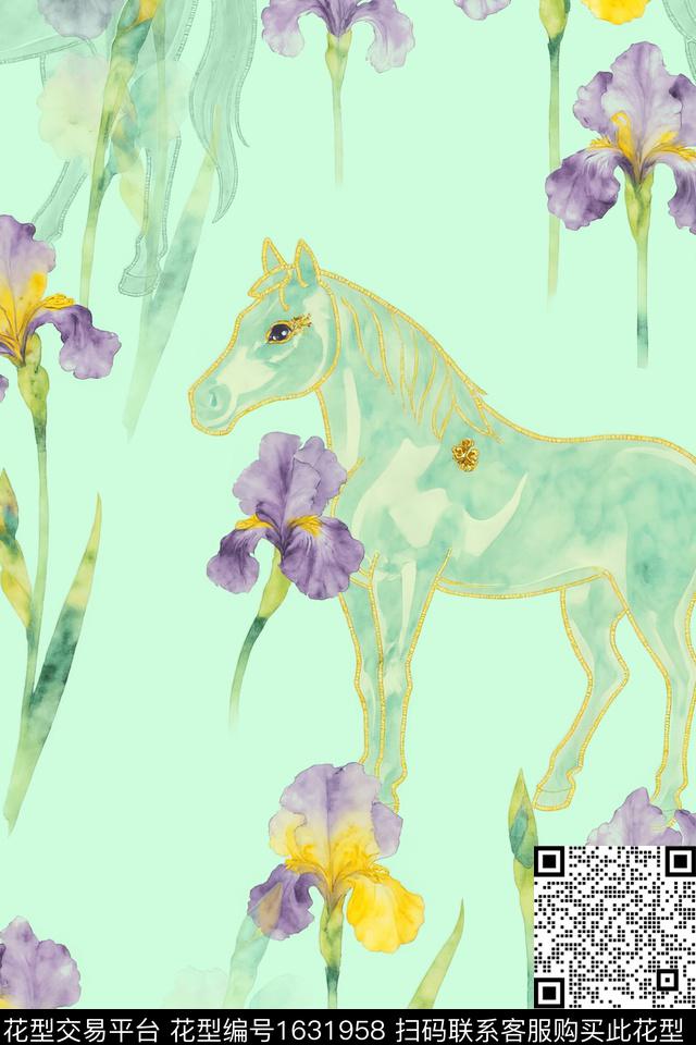 花卉水彩花卉鸢尾花数码印花花型下载（图片编号: 1631958） - 瓦栏（Walan）