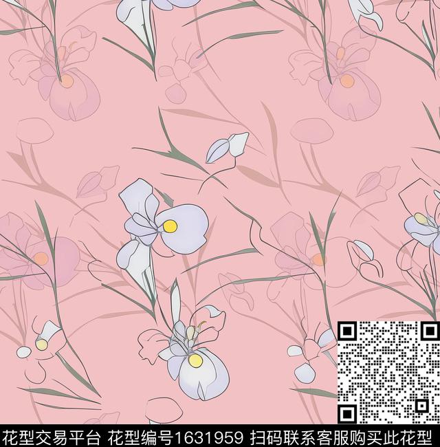 花卉抽象花卉影花数码印花花型下载（图片编号: 1631959） - 瓦栏（Walan）